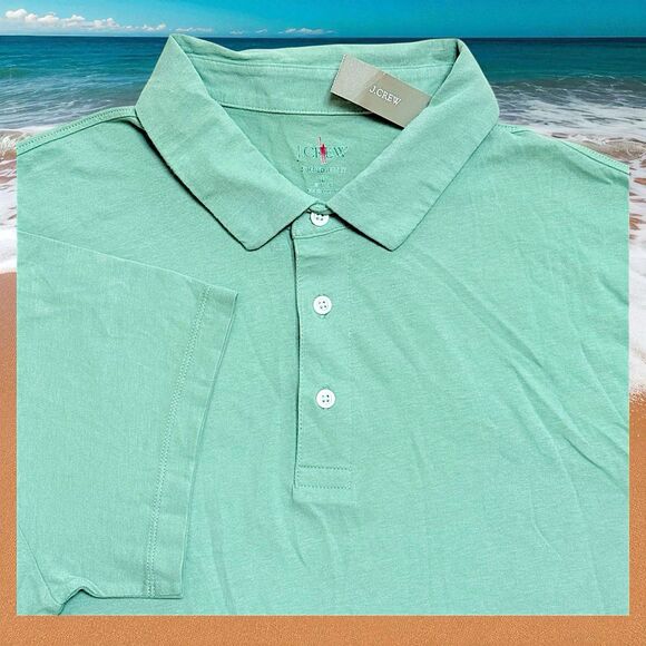 NWT J Crew Classic Sueded Polo 100% Cotton Short Sleeve Golf Pecan Green Shirt L - Picture 1 of 11